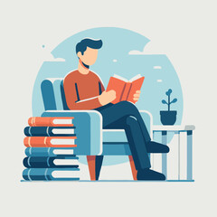 Man Reading Book in Comfortable Chair Illustration