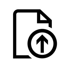 Document-circle-arrow-up icon in black, outline style and white background