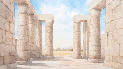 Fototapeta premium Ancient Egyptian Temple Watercolor Painting