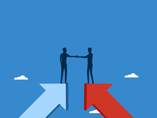 Two businessmen merged on the growth arrow