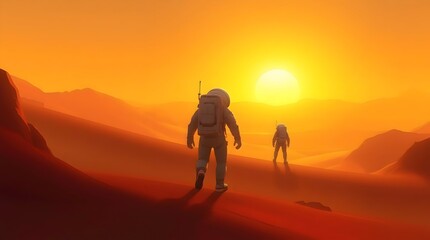 Obraz premium two robots walking in the desert