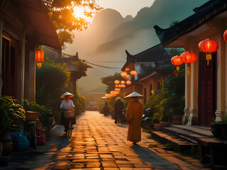 chinese temple in the evening