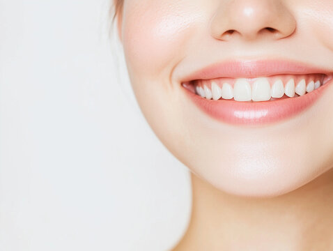 young east asian girl woman model gen z gen alpha clear skin blush smiling against a white background in a studio with clear glass skin skincare natural dentist veneers high definition