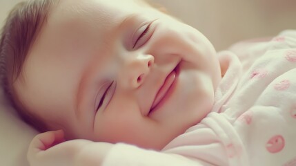 Newborn baby sleeping with a peaceful smile