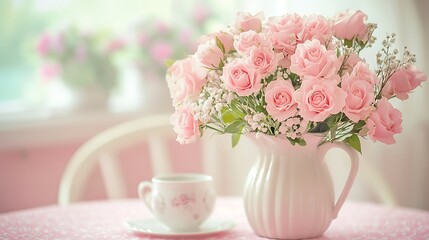 Bouquet of pink roses in a vase