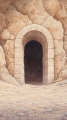 Fototapeta premium Ancient Cave Entrance - A Watercolor Masterpiece