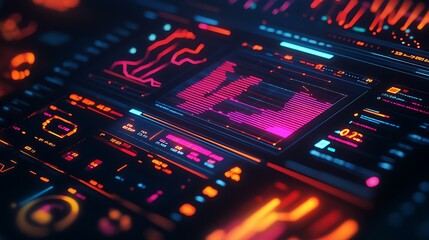 Obraz premium Futuristic Digital Interface Showing Data Graphs And Charts