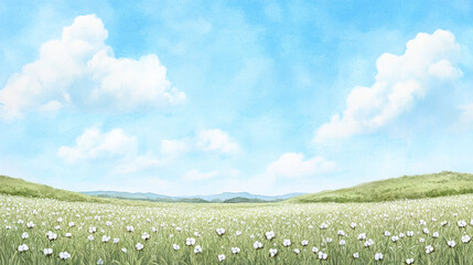 Fototapeta premium Serene Cotton Field Under a Cloud-Kissed Sky