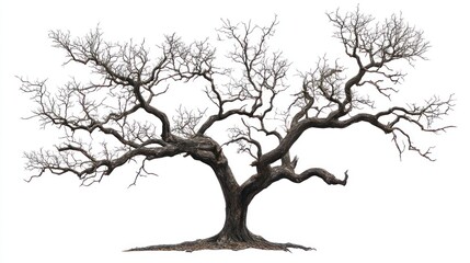 Fototapeta premium Bare winter tree, isolated white background, nature photography, website design