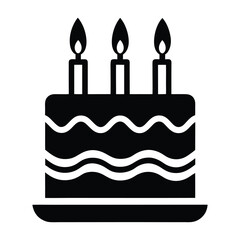 Birthday cake icon with candles, celebration vector on white background