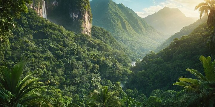 Tropical rainforest growth surrounds mountain SS7