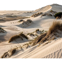 Sands of time shape the serene landscape at sunset in a tranquil desert environment