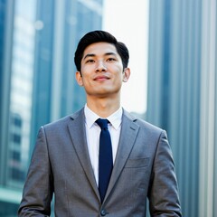 Successful Asian Business Leader Striding Through the Financial District – Power and Ambition in the Corporate World