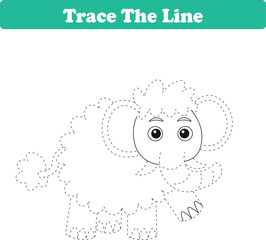 Handwriting Practice. Tracing lines and coloring mammoth for children. Vector Illustration