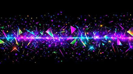 Iridescent Geometric Shards Glittering over a Central Luminous Axis in a Dark Ambient Space