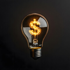 glowing light bulb with dollar sign inside, symbolizing wealth and ideas