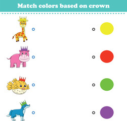 Match the color of the animal's crown. Educational game for color recognition