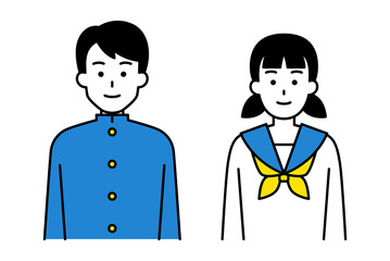 正面を向く男女の学生　セット