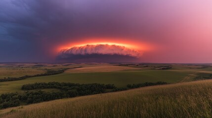 Obraz premium Sunset storm clouds over prairie, dramatic sky, landscape photography