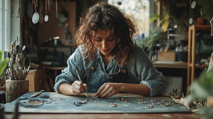 Young Artisan Creating Unique Jewelry in Workshop