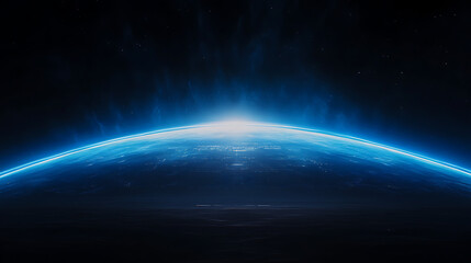 Fototapeta premium Luminous Edge Planet Horizon Revealing the Radiant Cityscape from Space in Infinite Darkness