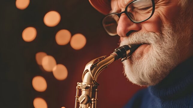  an elderly street musician playing a saxophone, Generative AI
