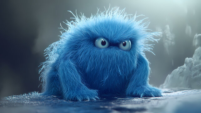 Un encantador monstruo peludo azul, personaje animado en Void-Touched Sorcerers. Illustration