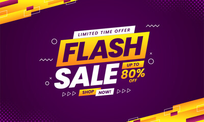 Flash sale promo banner with discount offer. Flash sale banner background. Flash sale special offer banner for social media post or website banner