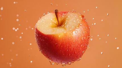 Juicy red apple, water droplets, studio shot, healthy food