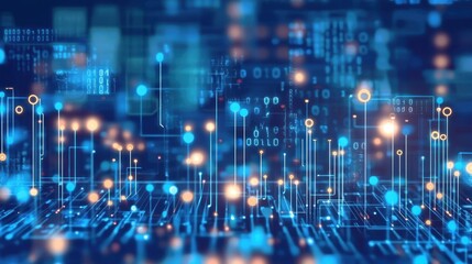 Digital network connections, glowing nodes, data flow, abstract tech background, website header