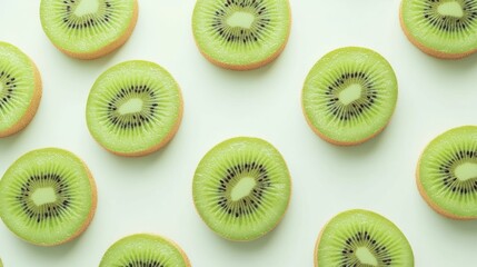Fototapeta premium Sliced kiwifruit pattern, food photography, white background, healthy eating, website design