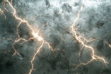 Abstract depiction of lightning striking across a gray textured surface