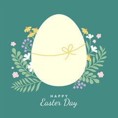 Happy easter card with eggs and flowers. Spring flat flower background.