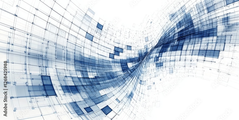 Poster abstract digital wave of blue lines and grids creating a dynamic and modern technology background de