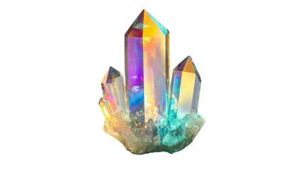Iridescent colorful crystal cluster with a transparent background