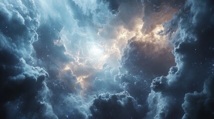 Celestial canopy illuminated with nebulous brilliance and glimmering starlight sprinkled above