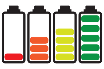 Battery icon set. Battery charge level. Battery charging icon. Battery charge indicator, vector graphics.