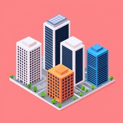 Modern Isometric Design of High Fidelity Buildings and Wallpaper