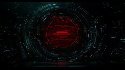 Fototapeta premium Mysterious Futuristic Portal with Glowing Red Center in Dark Technological Environment Abstract