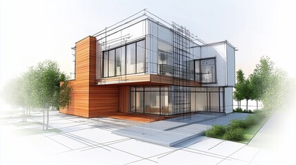 Modern house architectural design rendering.