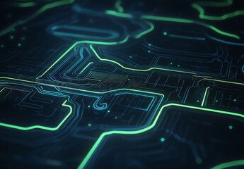 Obraz premium Futuristic Circuit Board Design with Neon Glow and Abstract Technology Patterns for Digital Backgrounds