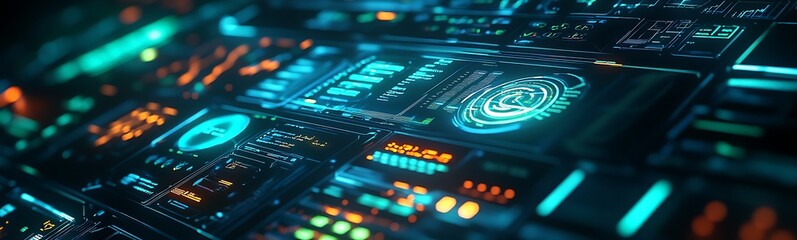 Obraz premium Futuristic AI-powered educational interface featuring innovative design and technology.