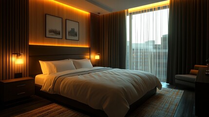 Obraz premium Modern hotel room sunset city view design