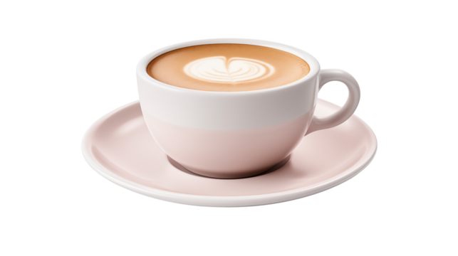 Delicious Latte Coffee in Pink Cup Stock Photo