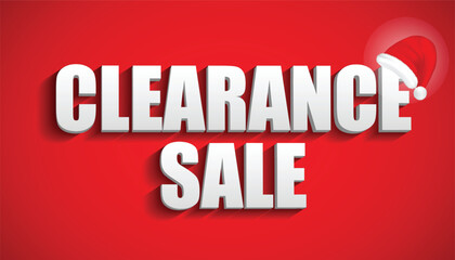 An illustration of festive clearance sale banner featuring bold white 3D text on a vibrant red background, adorned with a Santa hat. Perfect for holiday promotions, seasonal sales, and Christmas