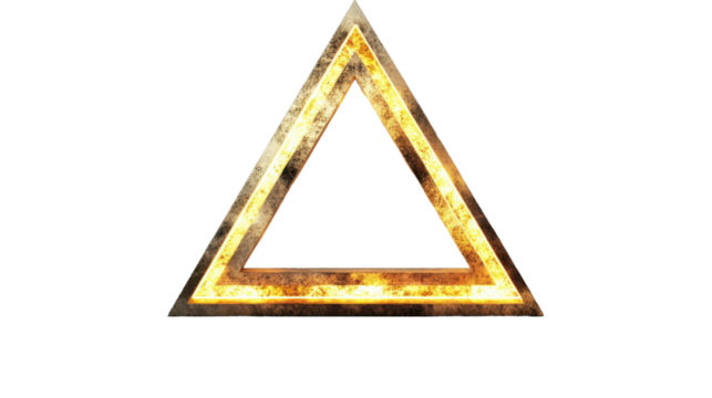 Glowing golden triangle frame with transparent background illuminating design concepts