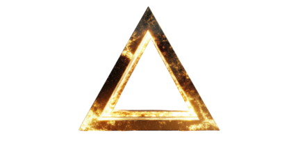 Golden fire triangle frame burning on transparent background