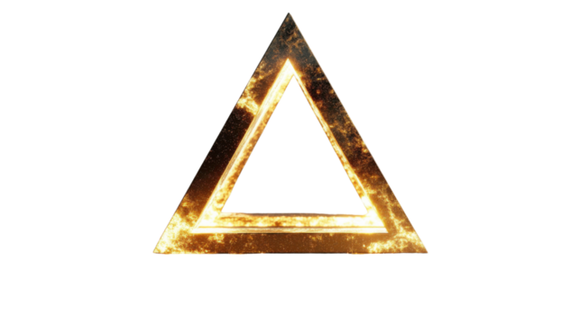 Golden fire triangle frame burning on transparent background