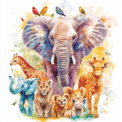 Fototapeta premium soft african wild animals baby colors