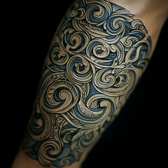 Ornate Spirals Intricate Arm Tattoo Design Artistic Skin Etching Body Art Detailed Carved Pattern